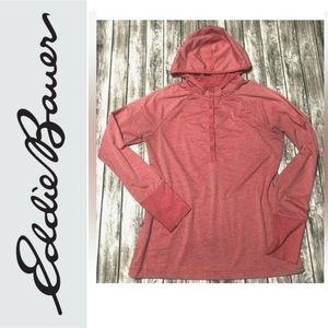 EDDIE BAUER Active Hoodie Long Sleeve Shirt 1/4 Snap